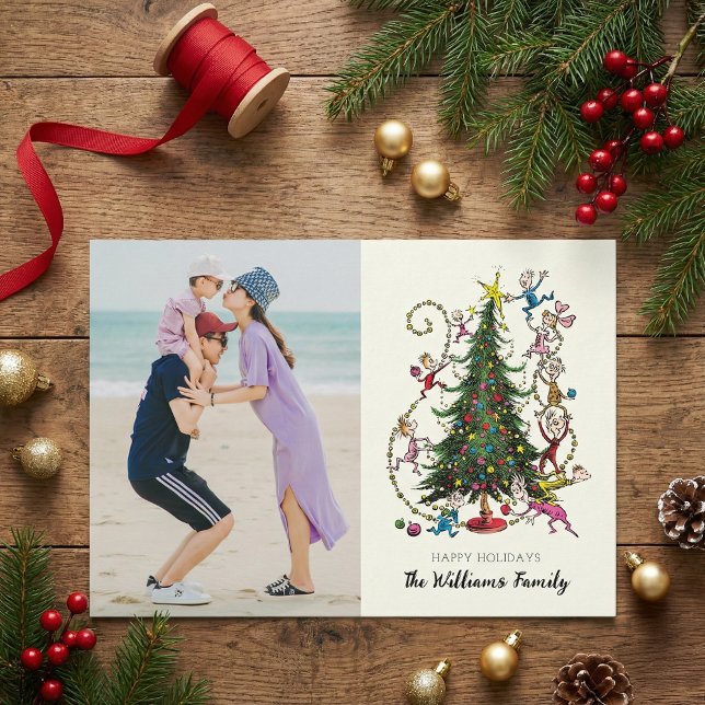 Cartes Pour Fêtes Annuelles Grinch Classique | Photo de Noël de l'arbre de Noë (Créateur téléchargé)