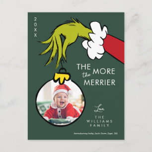 Cartes Pour Fêtes Annuelles Grinch Plus on est mieux avec un Nouveau Né - Phot