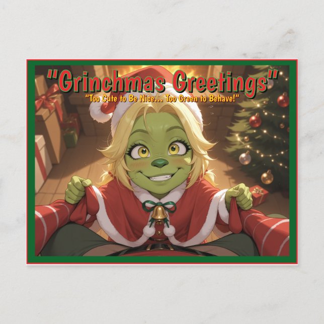 Cartes Pour Fêtes Annuelles Grinchmas Greetings – Cute Anime Holiday Postcard (Devant)