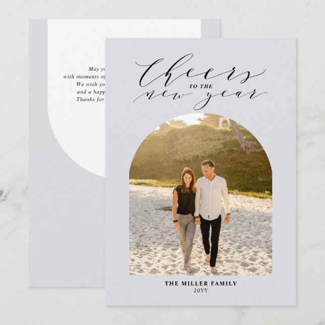 Cartes Pour Fêtes Annuelles Gris Cheers à la nouvelle année Photo de vœux (Devant / Derrière)