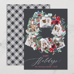 Cartes Pour Fêtes Annuelles Gris floral rustique photos de couronne de Noël jo