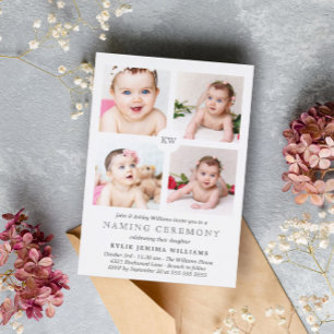 Cartes Pour Fêtes Annuelles Gris Monogramme Photo Collage Cérémonie de Naming