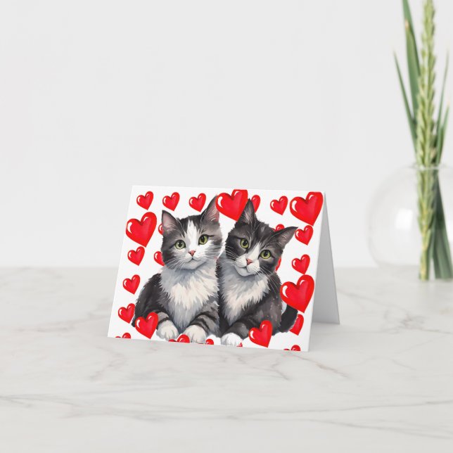 Cartes Pour Fêtes Annuelles Gris Tabby Chatons & Coeurs un Purr-fect Valentine (Devant)