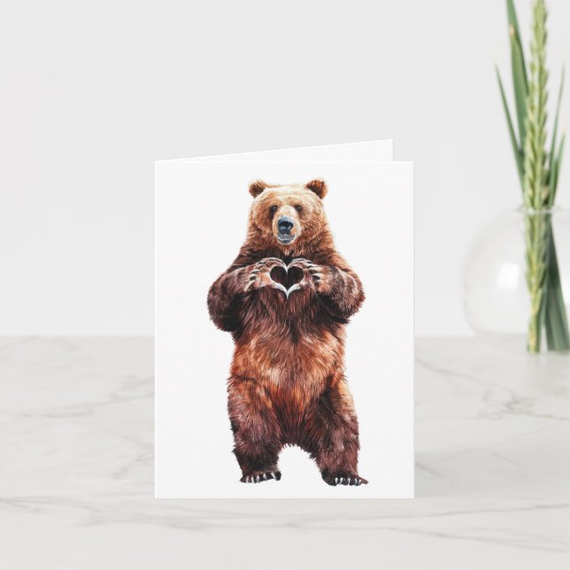 Cartes Pour Fêtes Annuelles Grizzly Ours coeur d'amour avec les griffes (Devant)