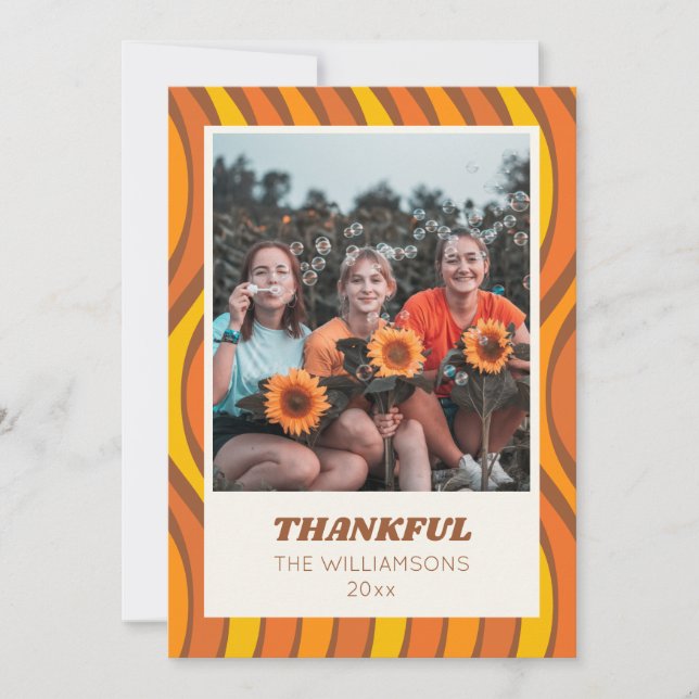 Cartes Pour Fêtes Annuelles Groovy 70s Automne Orange Marron Photo personnalis (Devant)