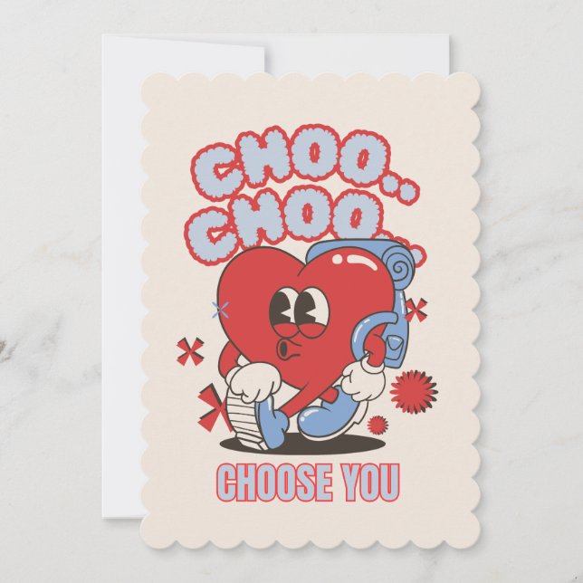 Cartes Pour Fêtes Annuelles Groovy Red Heart Choo Choo Choisissez votre Saint- (Devant)