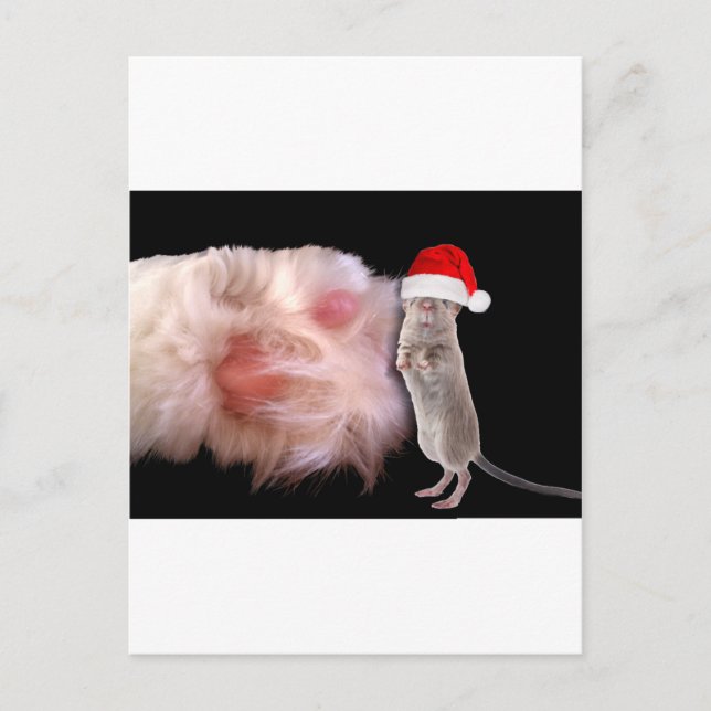Cartes Pour Fêtes Annuelles Gros chat Paw Petite souris de Noël (Devant)
