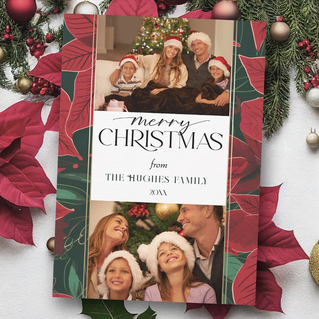Cartes Pour Fêtes Annuelles Gros Noël Poinsettia Botanique 2-Photo (Créateur téléchargé)