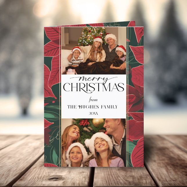 Cartes Pour Fêtes Annuelles Gros Noël Poinsettia Botanique 2-Photo (Créateur téléchargé)