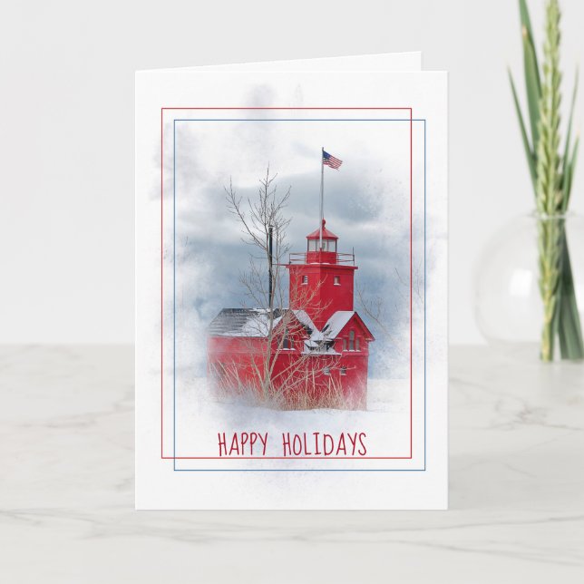 Cartes Pour Fêtes Annuelles Gros phare rouge Noël (Devant)