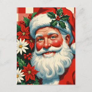 Cartes Pour Fêtes Annuelles Gros plan sur le Père Noël avec une couronne flora
