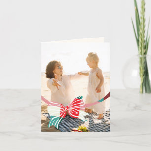 Cartes Pour Fêtes Annuelles Grosse Photo Vert & Rouge Plaid Lié Avec Bow