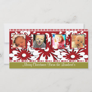 Cartes Pour Fêtes Annuelles Grosses fleurs rouges Tiny Stripes Photo de Noël