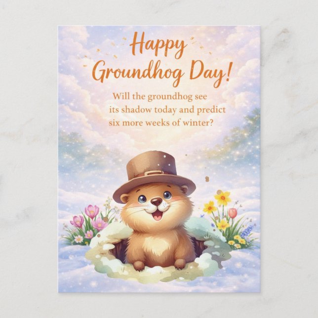 Cartes Pour Fêtes Annuelles Groundhog Day watercolor  (Devant)