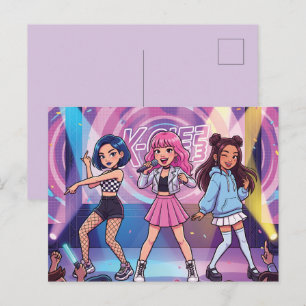 Cartes Pour Fêtes Annuelles Groupe de filles de KPop en dessin animé