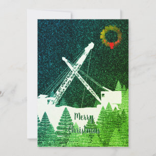 CARTES POUR FÊTES ANNUELLES GRUE À CHENILLES NUIT D'HIVER SNOW NOËL OPÉRATEUR 