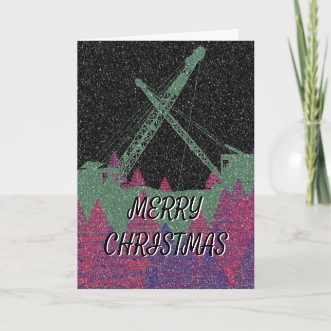 Cartes Pour Fêtes Annuelles Grue Opérateur Friction Rigs Snowy Christmas (Devant)