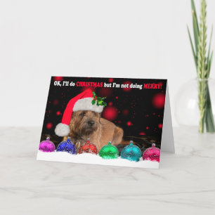 Cartes Pour Fêtes Annuelles Grumpy Border Terrier Dog Wearing A Santa Hat, Wit