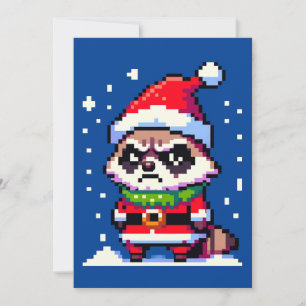 Cartes Pour Fêtes Annuelles Grumpy Christmas Raccoon - Drôle Pixel Art Holiday