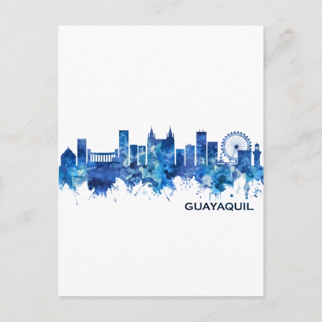 Cartes Pour Fêtes Annuelles Guayaquil Equateur Skyline Blue (Devant)