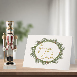 Cartes Pour Fêtes Annuelles Guerre rustique Elegant Wreath Peace on Earth Holi
