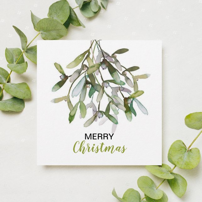 Cartes Pour Fêtes Annuelles Gui aquarelle verte Joyeux Noël (Créateur téléchargé)