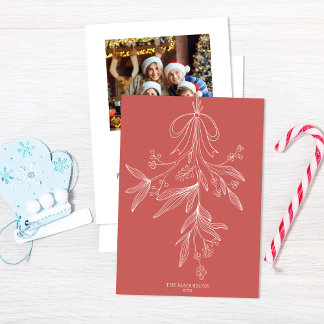 Cartes Pour Fêtes Annuelles Gui de gui et nœud en rouge poussiéreux de Noël de
