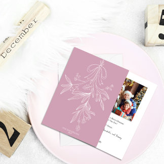 Cartes Pour Fêtes Annuelles Gui de gui et noeud papillon Noël rose dessiné à l
