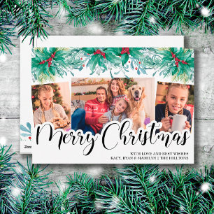 Cartes Pour Fêtes Annuelles Gui de houx 3 Photo Joyeux Noël Script