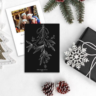 Cartes Pour Fêtes Annuelles Gui de Noël & Nœud Noir Main Levée