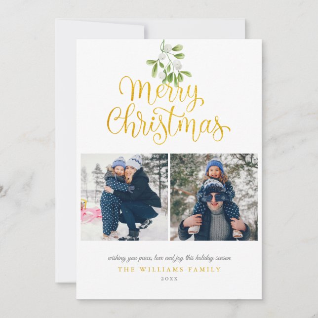Cartes Pour Fêtes Annuelles Gui de photographe moderne doré Noël script (Devant)