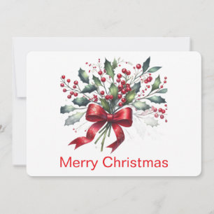 Cartes Pour Fêtes Annuelles Gui élégant aquarelle avec ruban rouge