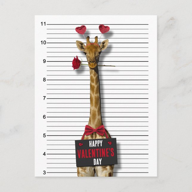 Cartes Pour Fêtes Annuelles Guilty Giraffe Mugshot Drôle Heureuse Sainte-Valen (Devant)