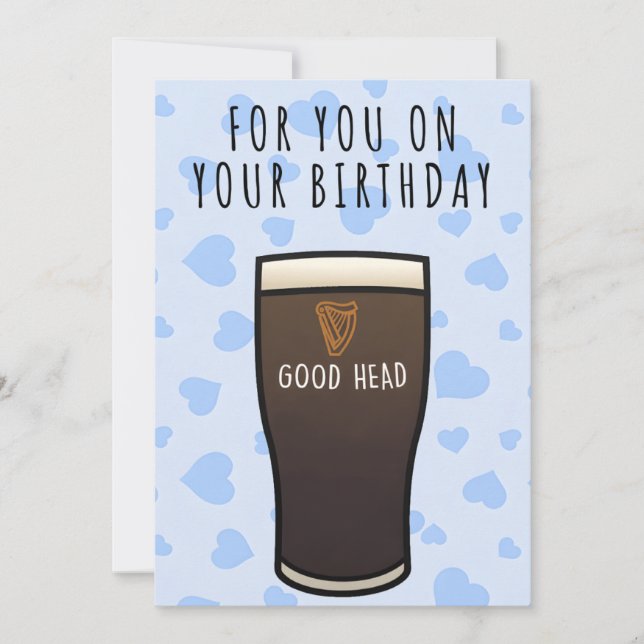 Cartes Pour Fêtes Annuelles Guinness Birthday card, "Good head" Rude card (Devant)