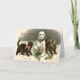 Cartes Pour Fêtes Annuelles Guirlande curieuse de houx de bonhomme de neige de