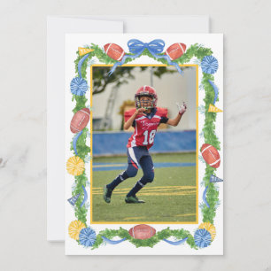 Cartes Pour Fêtes Annuelles Guirlande de football de Noël à l'aquarelle & Phot