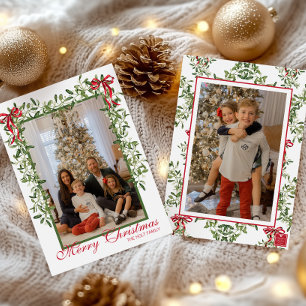 Cartes Pour Fêtes Annuelles Guirlande de gui à ruban rouge aquarelle Photo