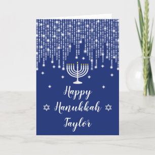 Cartes Pour Fêtes Annuelles Guirlande de lumières bleues et argentées Joyeux H