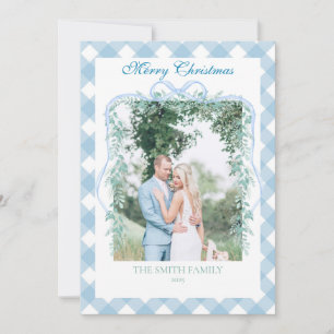 Cartes Pour Fêtes Annuelles Guirlande de Noël à carreaux bleus Grandmillenial