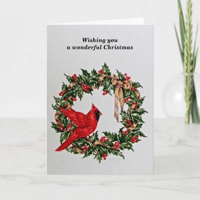 Cartes Pour Fêtes Annuelles Guirlande de Noël avec le cardinal rouge (Devant)