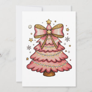Cartes Pour Fêtes Annuelles Guirlande de Noël rose arbre coquette aquarelle