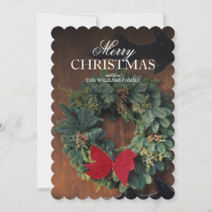 Cartes Pour Fêtes Annuelles Guirlande de Noël sur la porte en bois