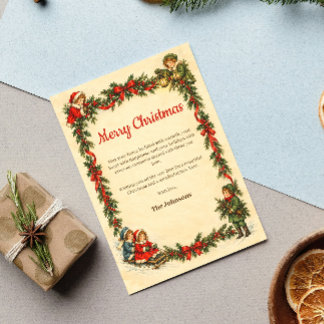 Cartes Pour Fêtes Annuelles Guirlande de Noël vintage aux enfants et à la verd