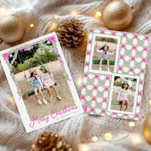 Cartes Pour Fêtes Annuelles Guirlande de noeuds rose vif aquarelle Noël Photo