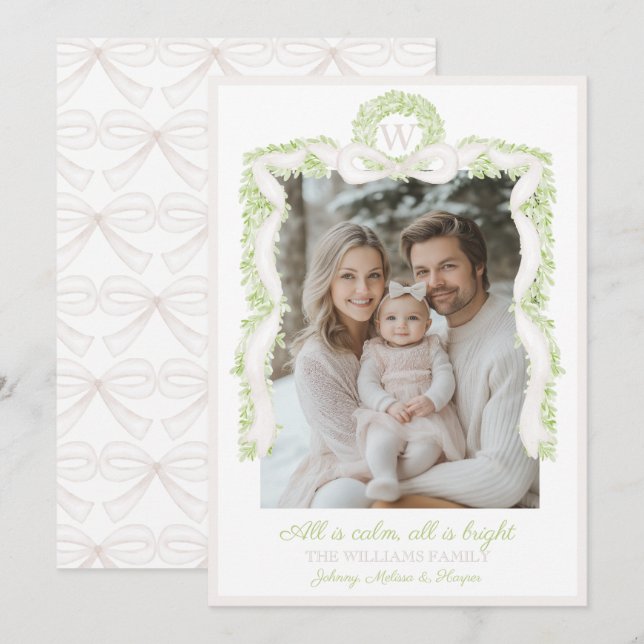 Cartes Pour Fêtes Annuelles Guirlande de ruban à nœuds rose Preppy Grandmillen (Devant / Derrière)