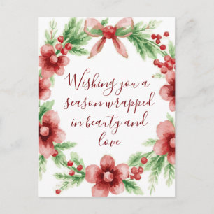Cartes Pour Fêtes Annuelles Guirlande Élégante de Gui et Fleurs Roses pour les