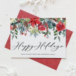 Cartes Pour Fêtes Annuelles Guirlande florale de Noël festive aquarelle