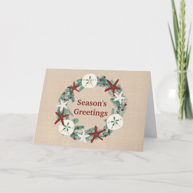 Cartes Pour Fêtes Annuelles Guirlande rustique côtière de Noël de plage (Devant)