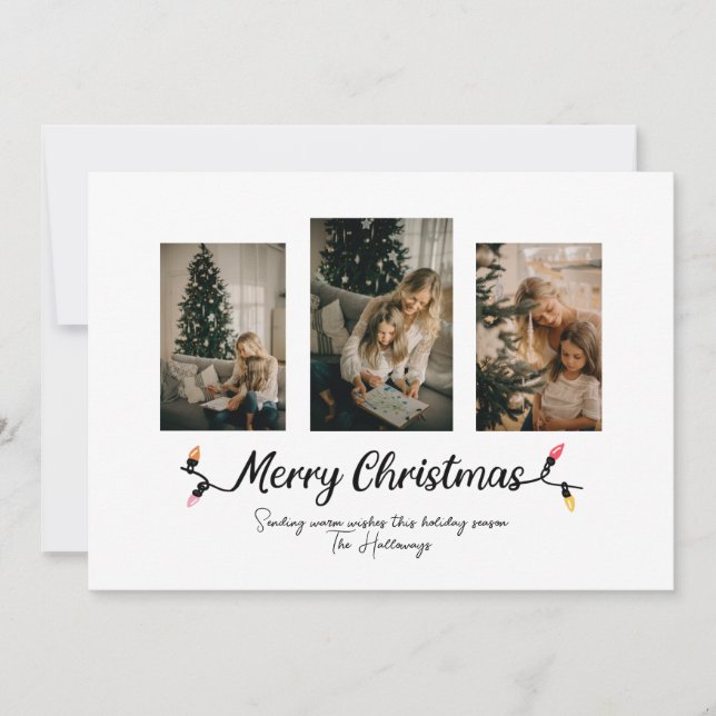 Cartes Pour Fêtes Annuelles Guirlandes Lumineuses Simples 3 Photos Noël  (Devant)