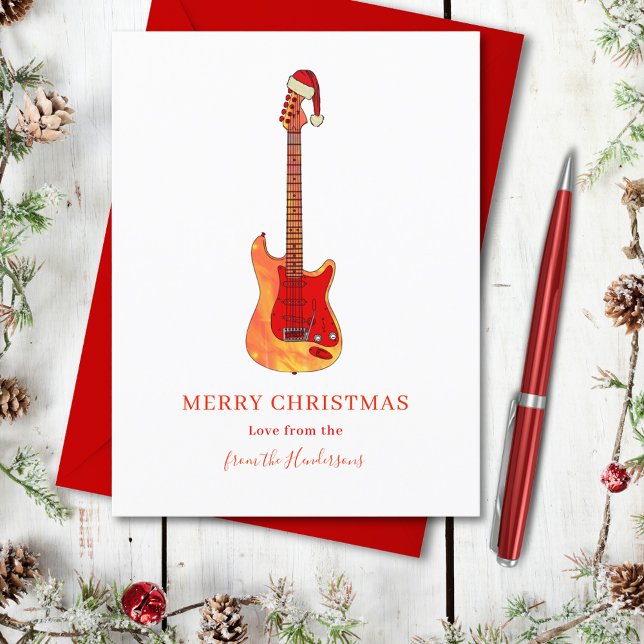 Cartes Pour Fêtes Annuelles Guitare cool élégant Joyeux Noël (Merry Christmas Simple stylish music themed guitar holidays greetings card)